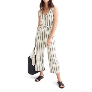 Madewell Striped Pull On Jumpsuit Linen Belted XS